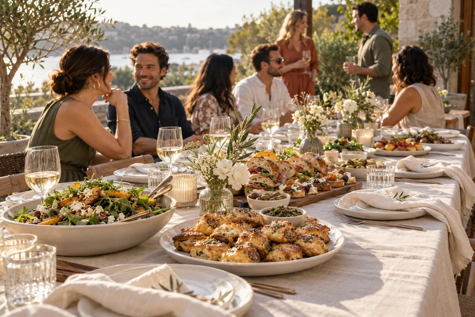 A shared celebration around a beautifully laid terrace table